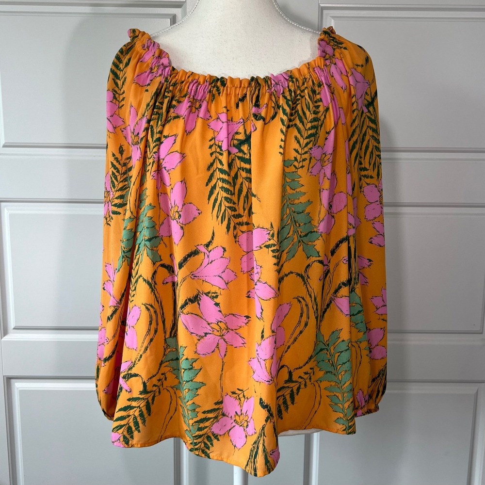 Gibson Latimer Floral Print Blouse Off Shoulder Long Sleeve Top Size S
